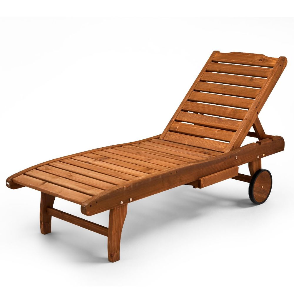 Deck Chair Lounger - 62 Outdoor Wooden Chaise Lounge Chair,