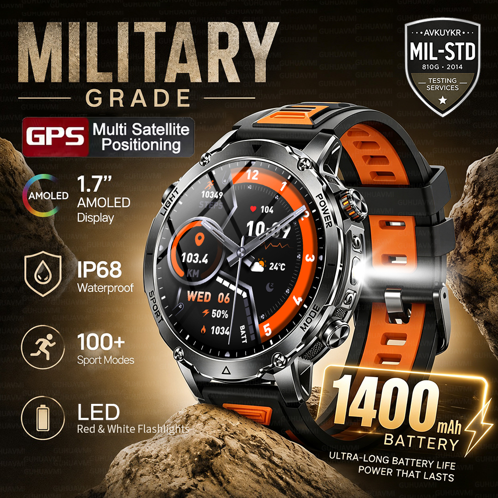 Outdoor Rug Waterproof - 2026 New GPS Tracker 1400mAh Smartwatch