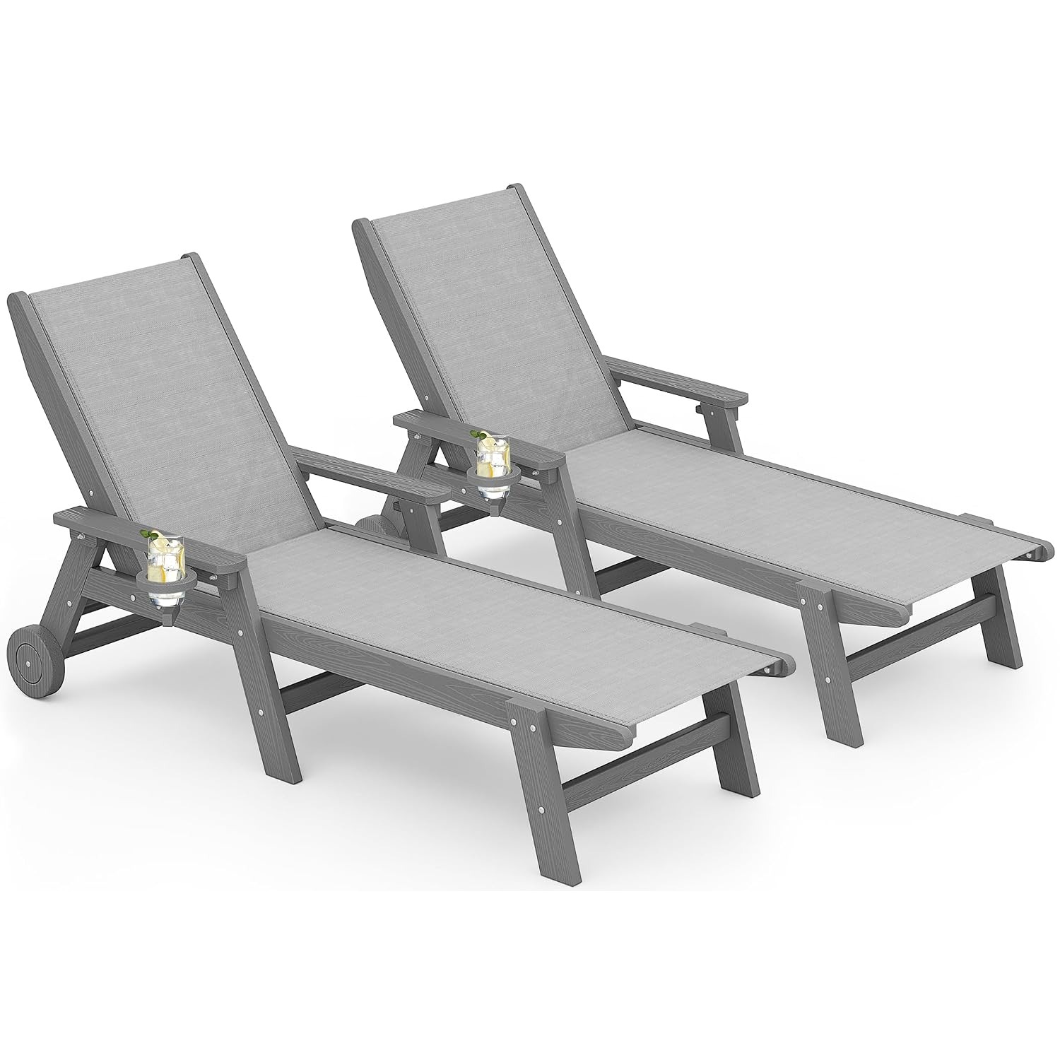 Deck Chair Lounger - Set of 2 Gray Textilene HDPE