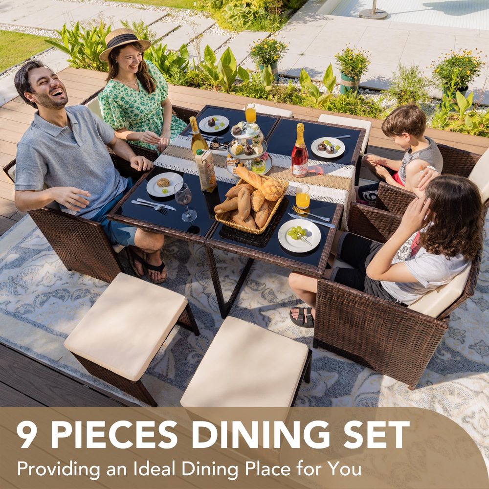 9 Pieces Patio Dining Sets Out - Outdoor Furniture Table And Chairs avaliação e preço