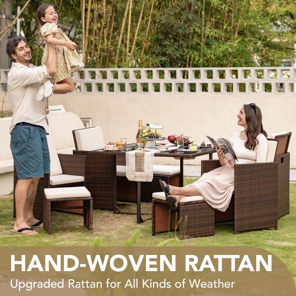 9 Pieces Patio Dining Sets Out - Outdoor Furniture Table And Chairs avaliação e preço