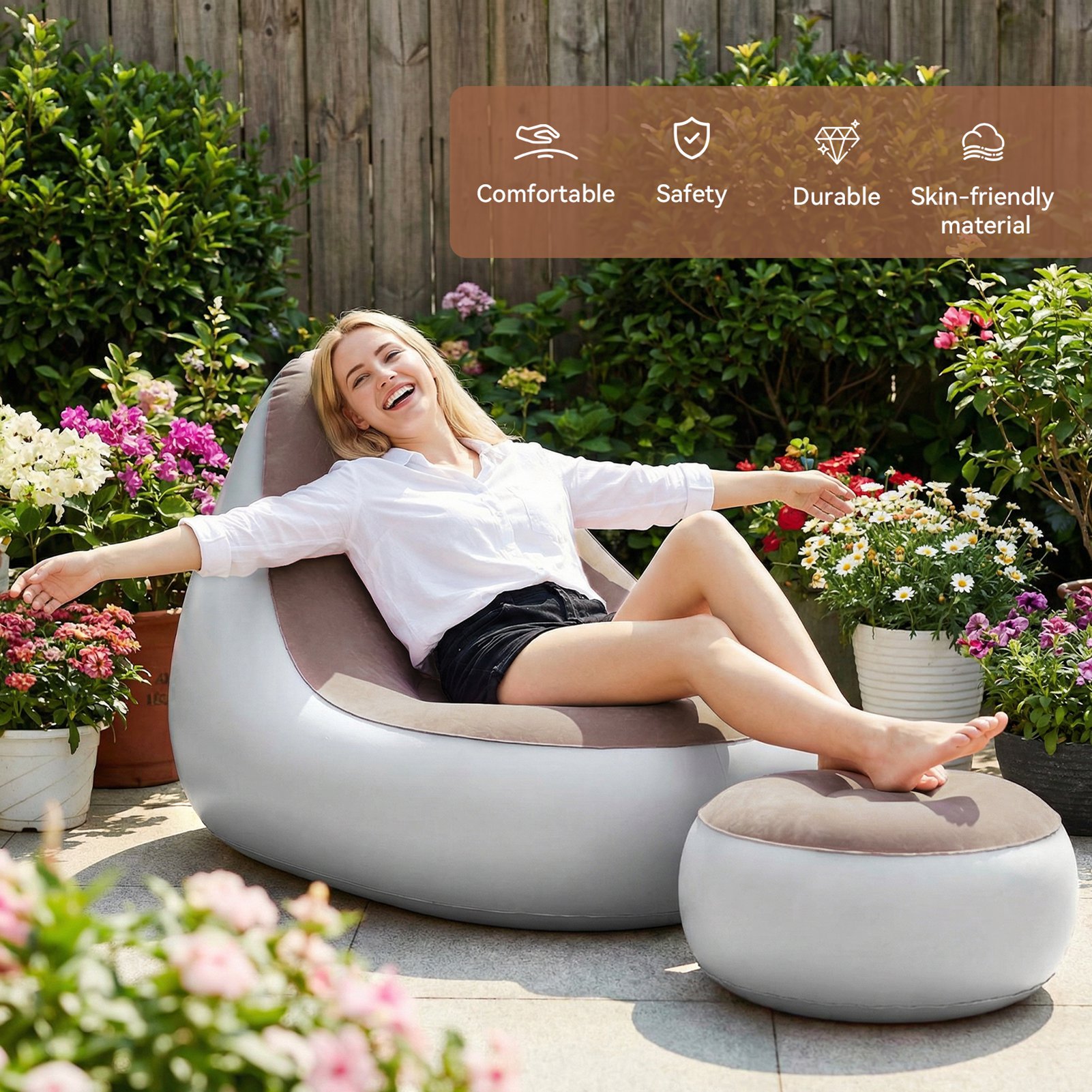 Inflatable Chair with Ottoman  - Outdoor Furniture Lounge avaliação e preço